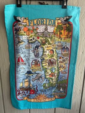 Florida Map Tea Towel - Bright Turquoise